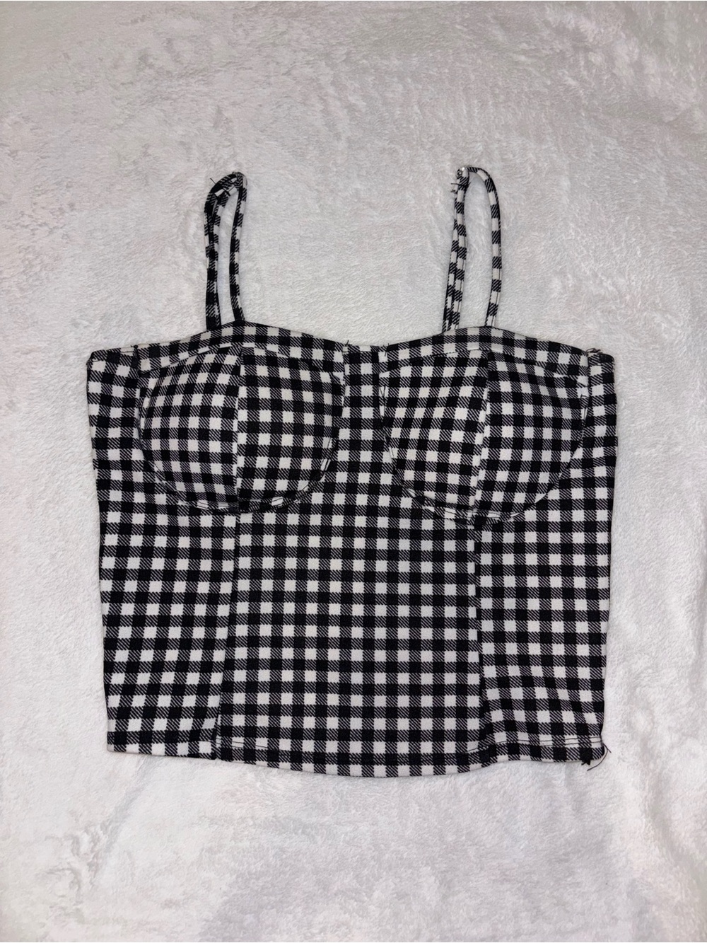 Gingham Bustier Crop Top - Black & White